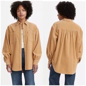 Levi's Women's Remi Shacket Utility Tan Corduroy Button-Up Shirt Pocket, Sz M